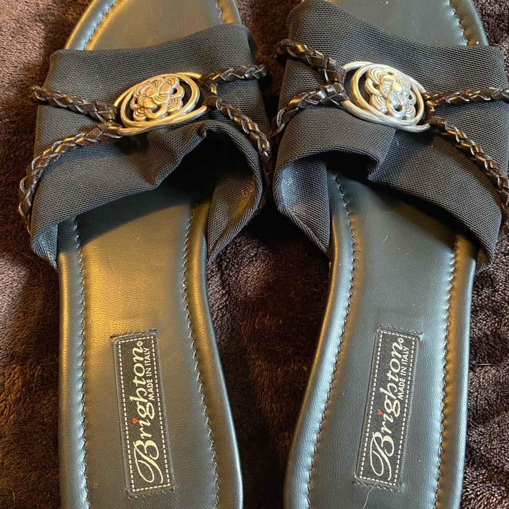 Brighton Black Sandals with Silver Accent